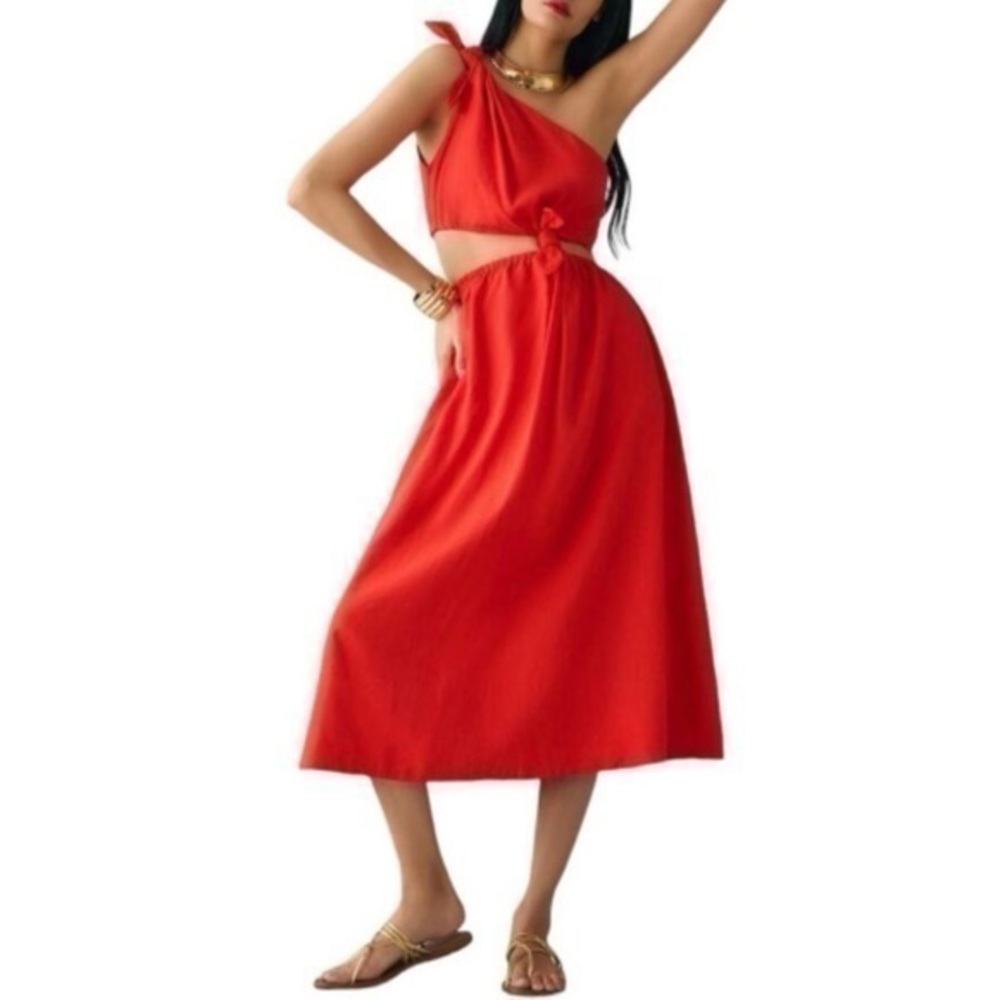 FARM Rio Red Midi Tie cut out Dress